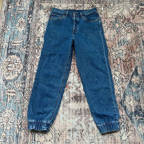 Levi's 501 Jeans Women's Jog My Memory Denim Joggers Size 27 Buttonfly High Rise - Picture 1 of 15